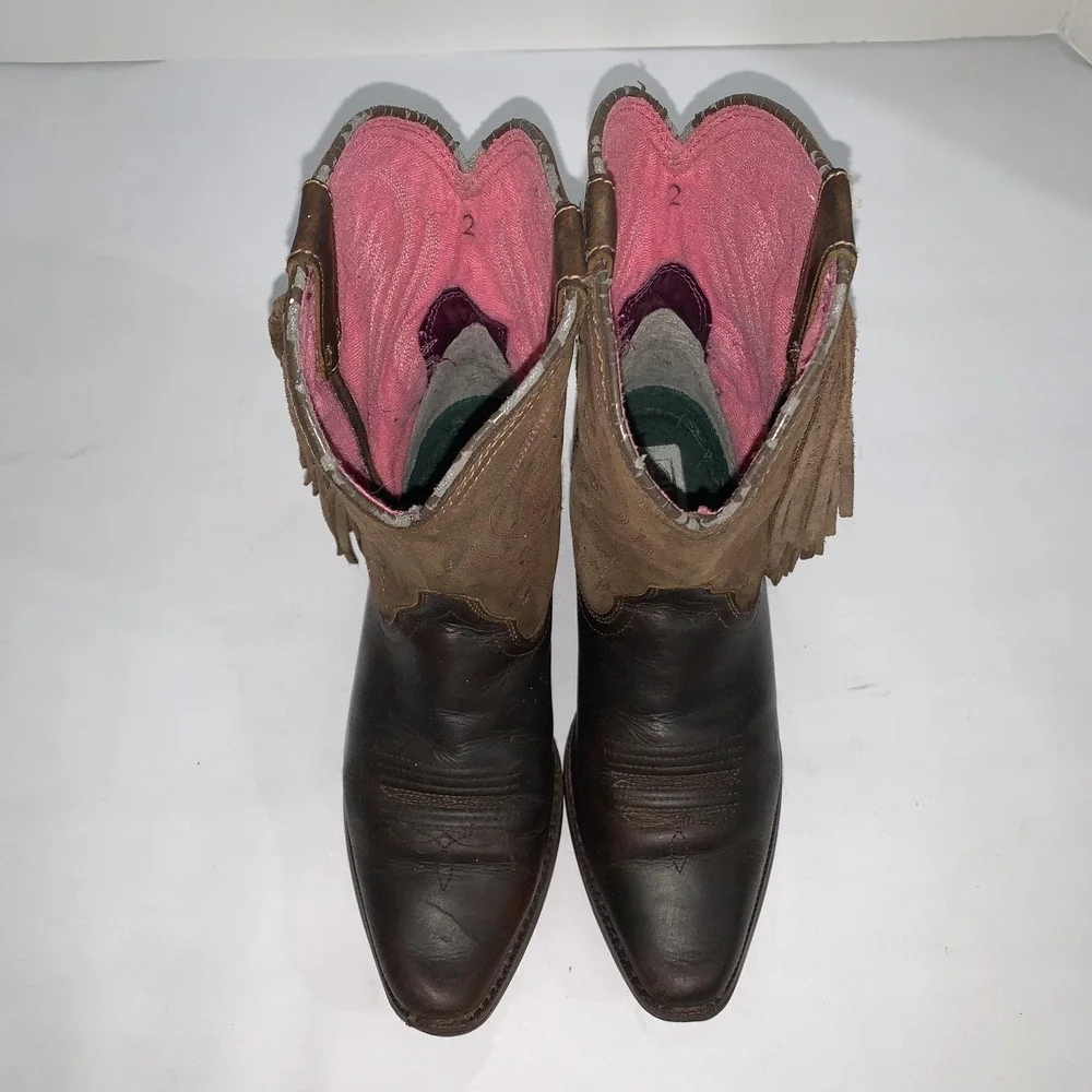 Ariat Boots Girls Size 2 Brown Leather Western Fringe Cowgirl Riding 10011908